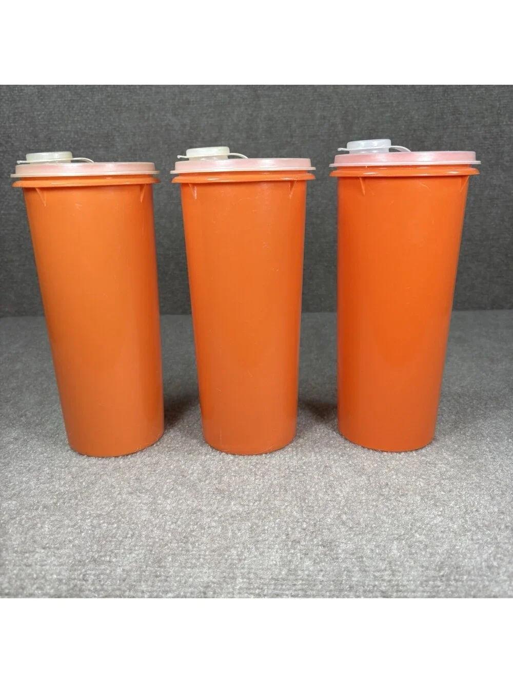 Lot of 3 Tupperware Orange Drink Container 5 Cups #262 Flip Spout Lid #603 Vtg